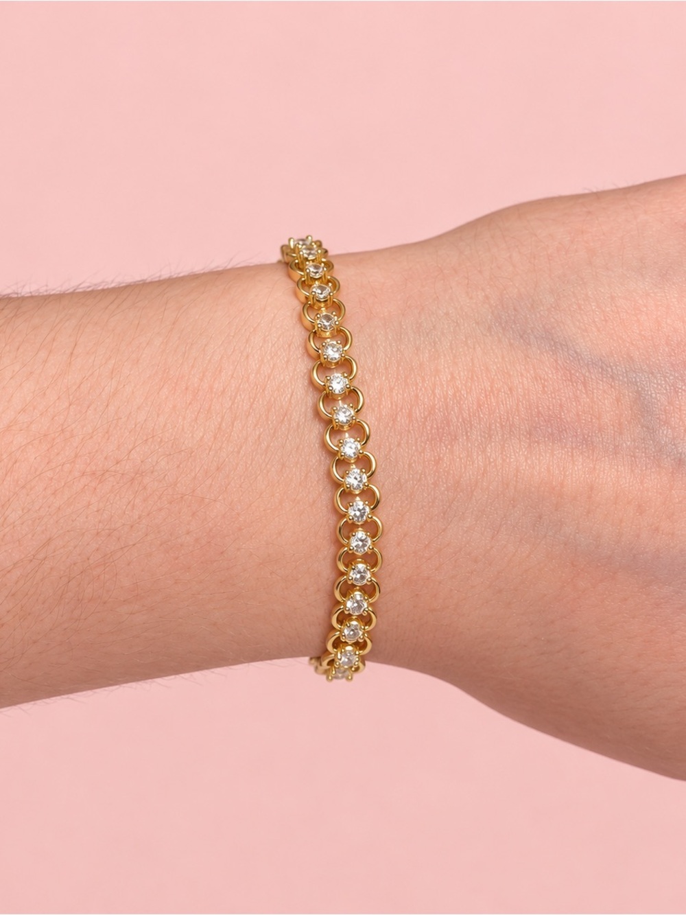 18K Gold CZ Link Bracelet